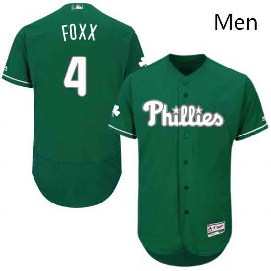 Mens Majestic Philadelphia Phillies 4 Jimmy Foxx Green Celtic Flexbase Authentic Collection MLB Jersey